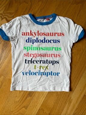 Kids White Ringer Tee with Blue Trim - Dinosaur Print